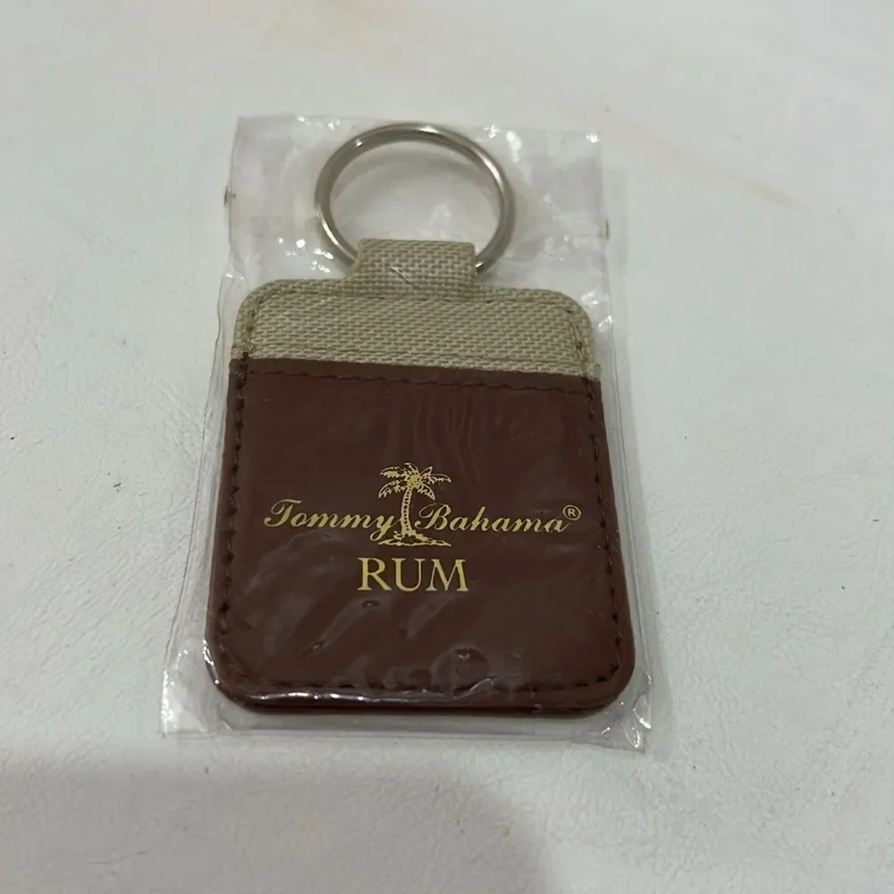 Tommy Bahama Rum Tan Brown Silver Leather Canvas Key Ring 3 1/2 Tall 2 In Wide